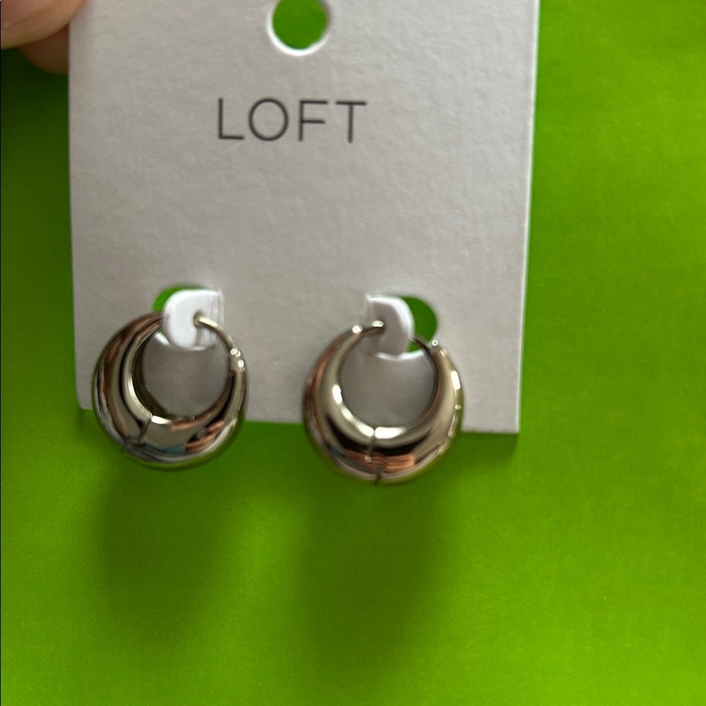 LOFT Shiny Silver Rounded Hoop Earrings